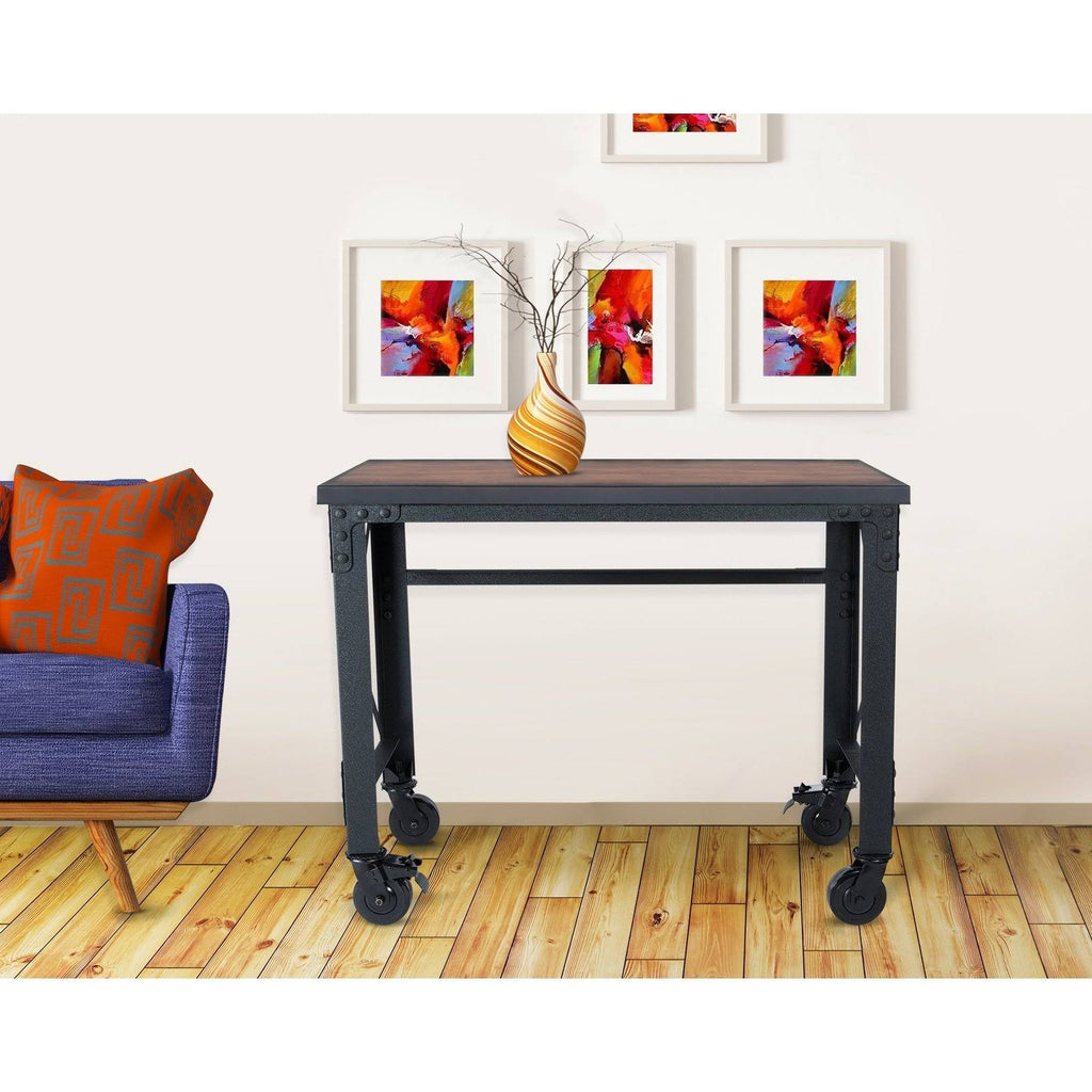 Rolling Industrial Desk with Wooden Top 46 x 24 Inches Q530803