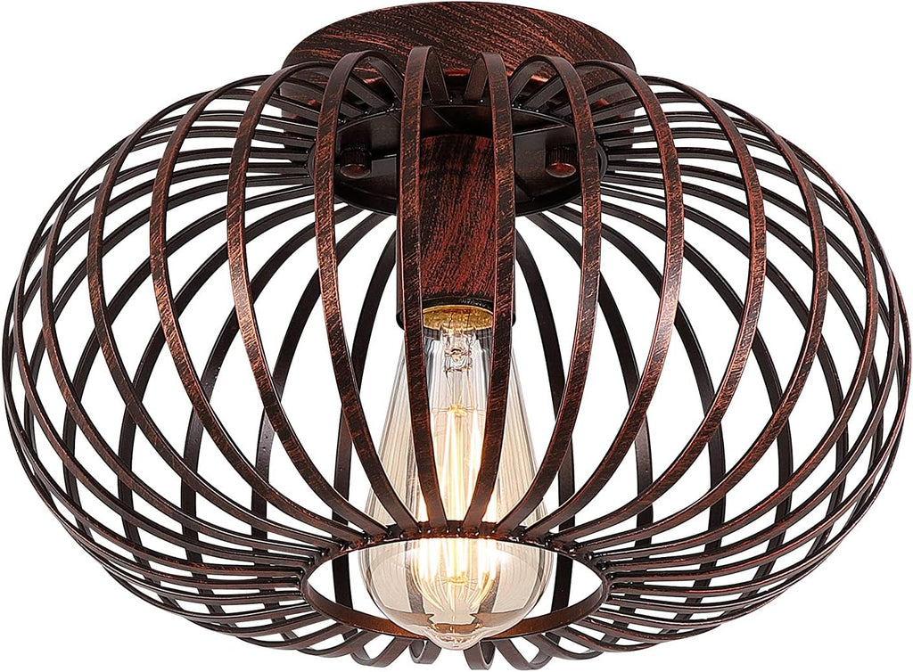 Black Metal Cage Semi Flush Mount Ceiling Light R4575