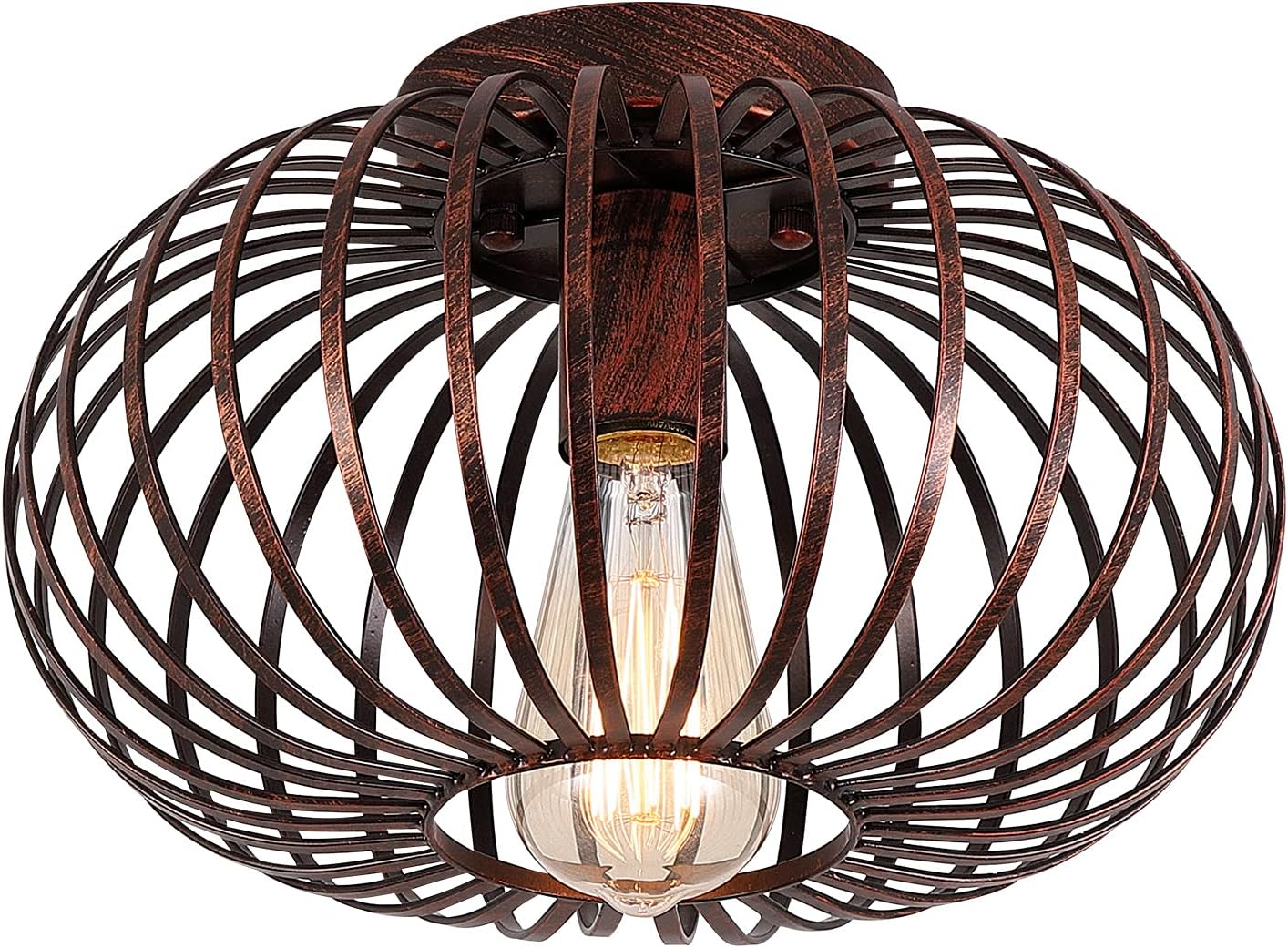 Black Metal Cage Semi Flush Mount Ceiling Light R4575