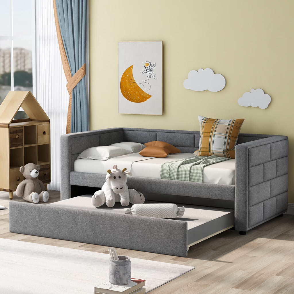 Gray Twin Size Upholstered Daybed with Trundle K285