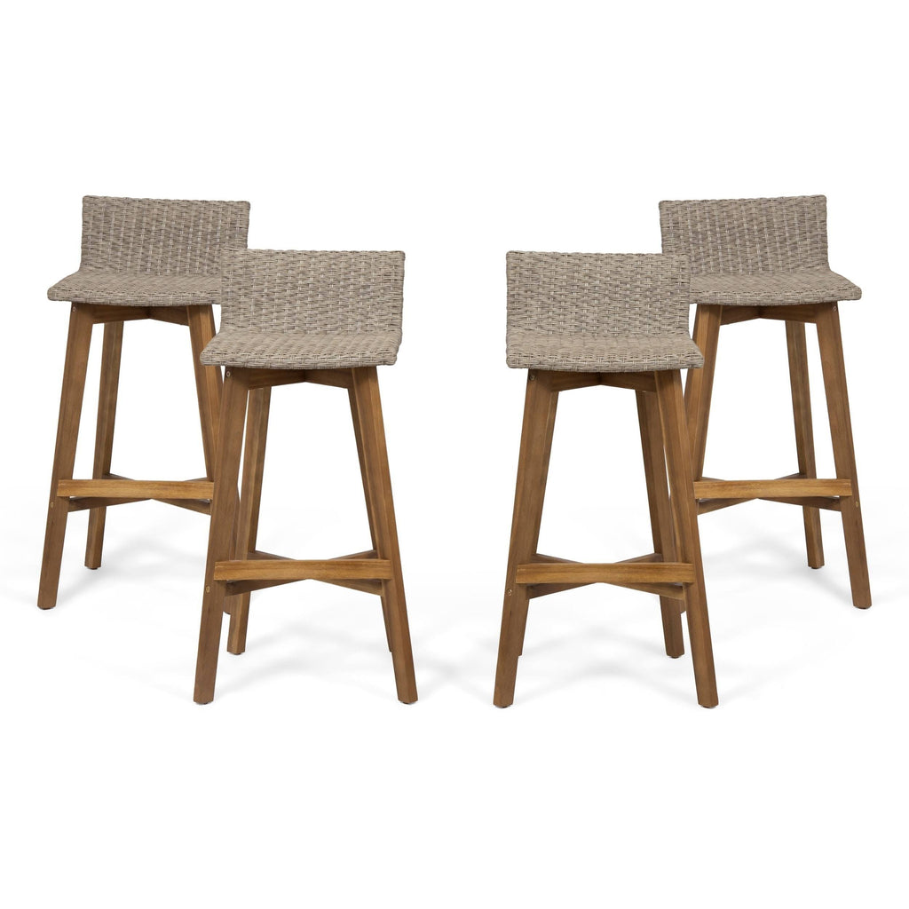 4pk Acacia Wood Wicker Patio Barstools Brown S19380