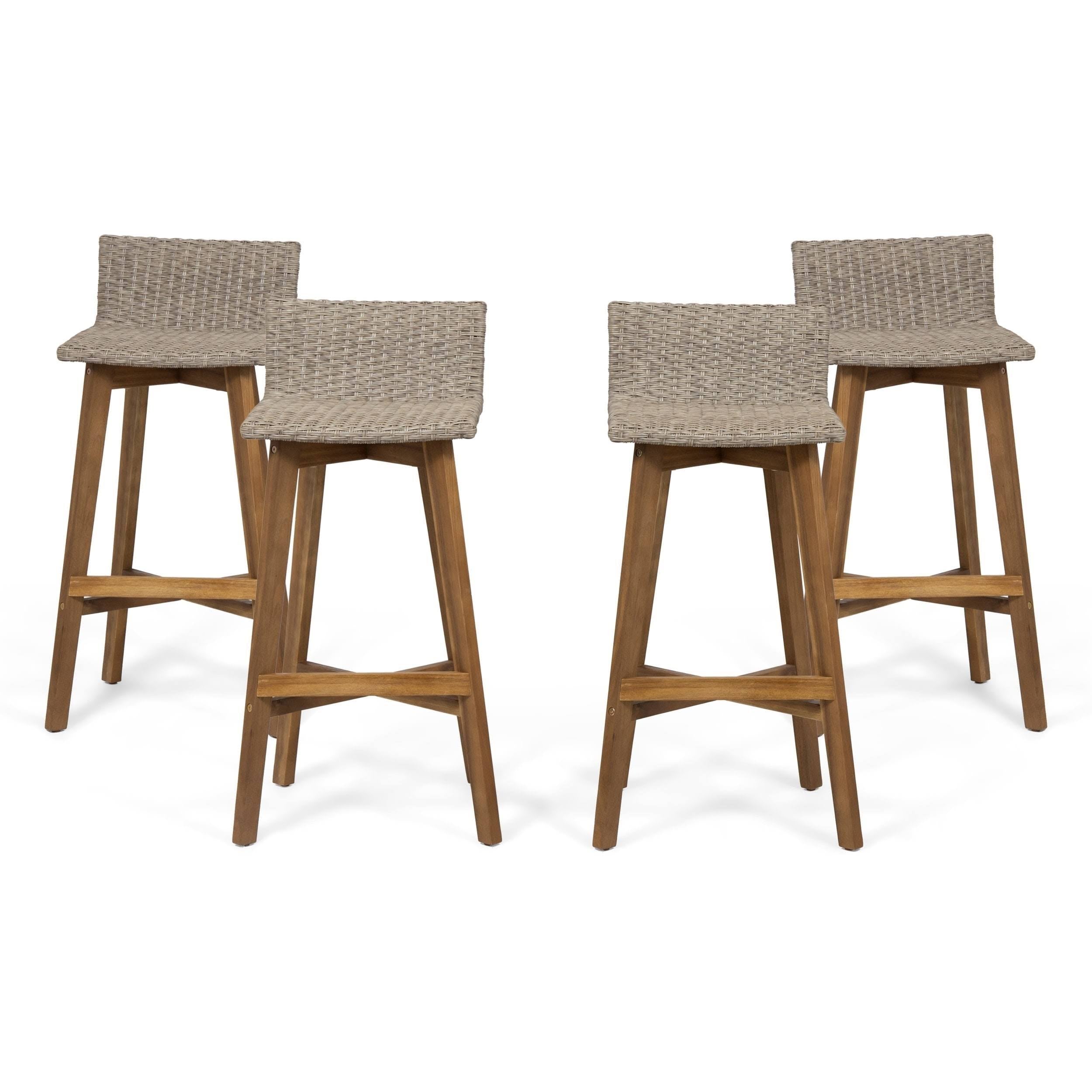4pk Acacia Wood Wicker Patio Barstools Brown S19380
