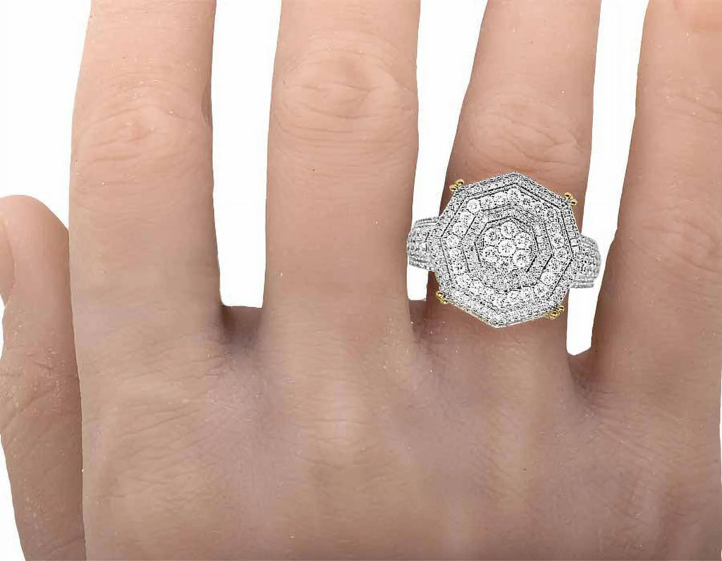 Mens 10K Yellow Gold Genuine Diamond 3D Octagon Wedding Pinky Ring 1.4 CT 19MM U592594