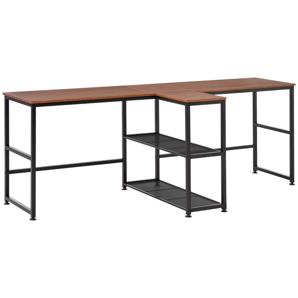 83" Two Person Computer Desk with 2 Storage Shelves and Book Shelf Y374