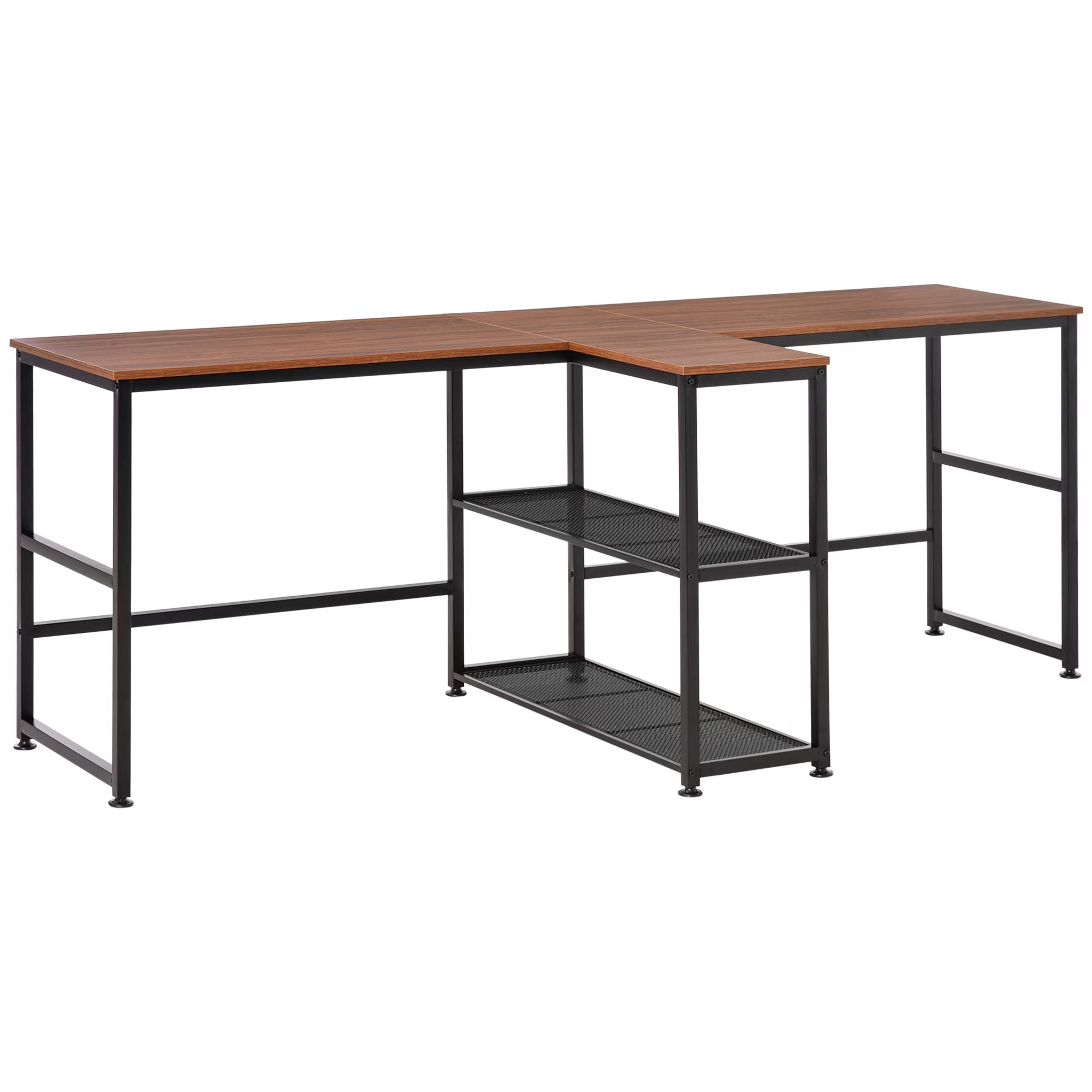 83" Two Person Computer Desk with 2 Storage Shelves and Book Shelf Y374