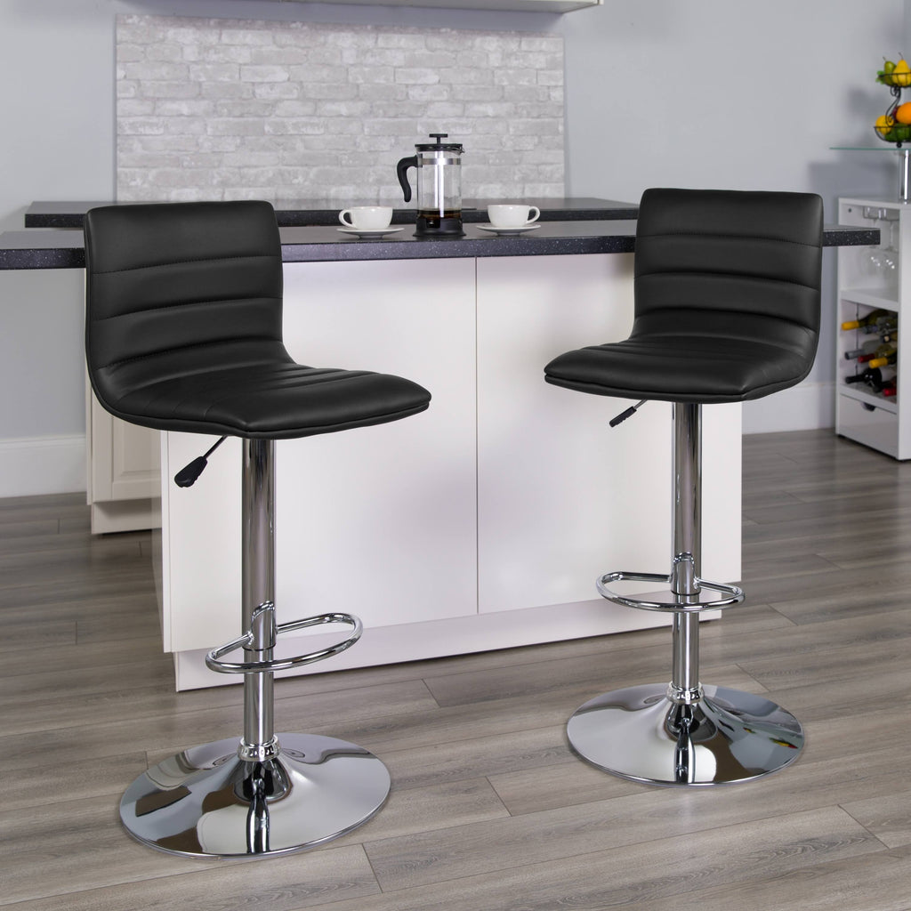 Modern Vinyl Adjustable Height Barstool with Horizontal Stitch Back, Set of 2 W228