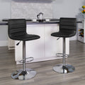 Modern Vinyl Adjustable Height Barstool with Horizontal Stitch Back, Set of 2 W228