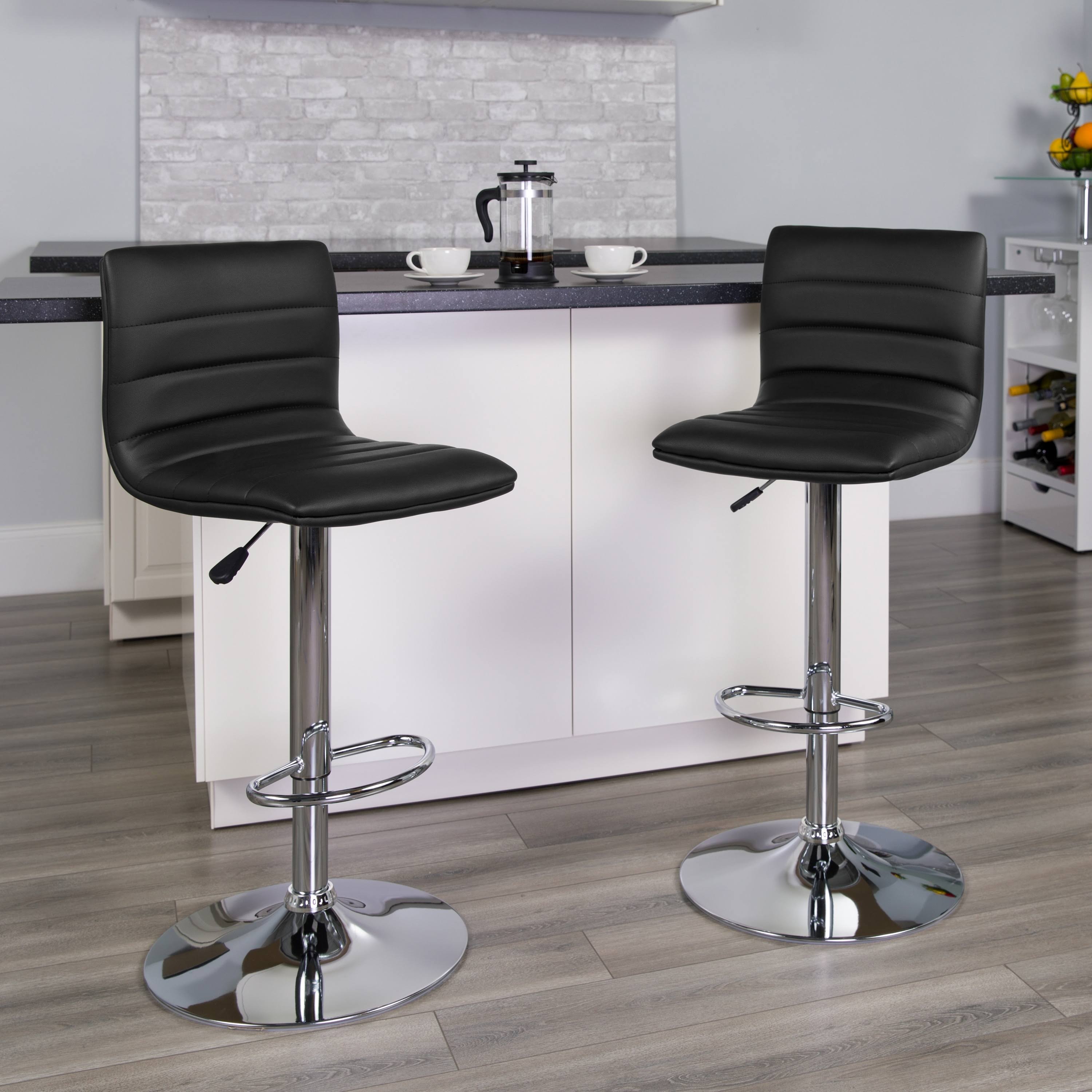 Modern Vinyl Adjustable Height Barstool with Horizontal Stitch Back, Set of 2 W228