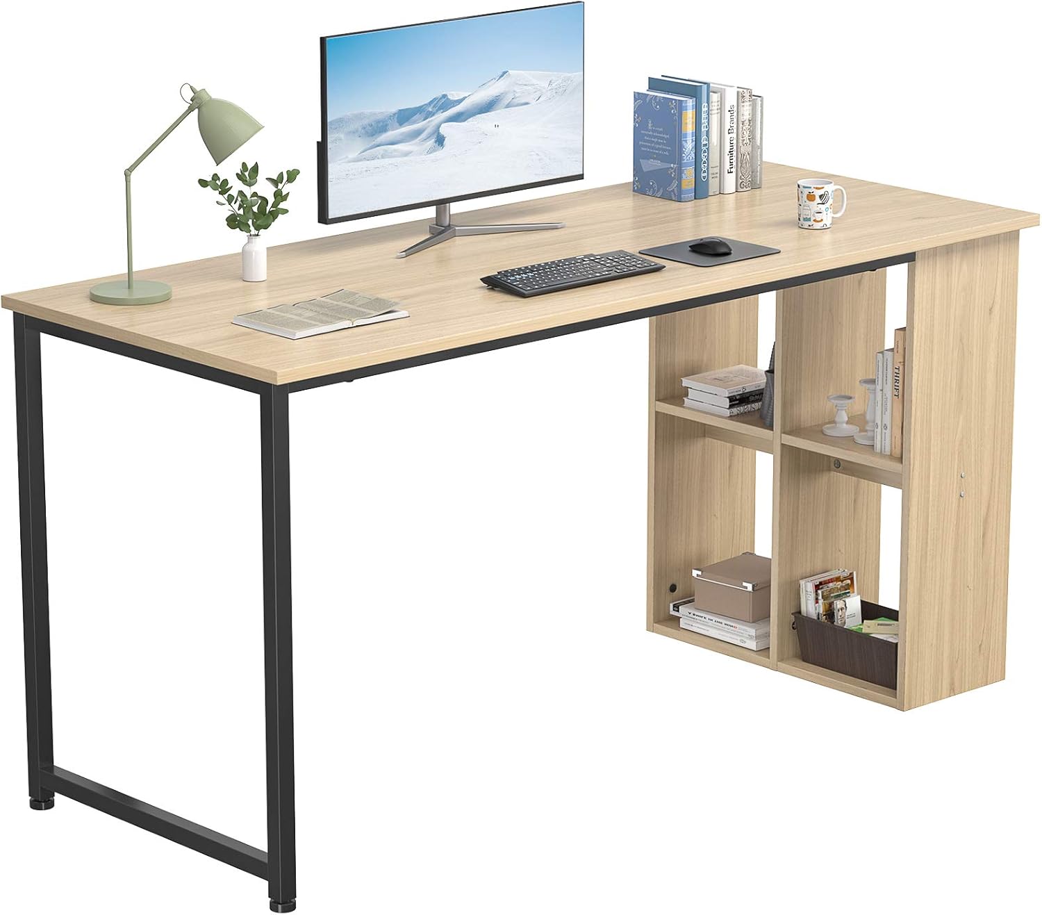 Black Computer Desk with Storage Shelves and Cabinets U986