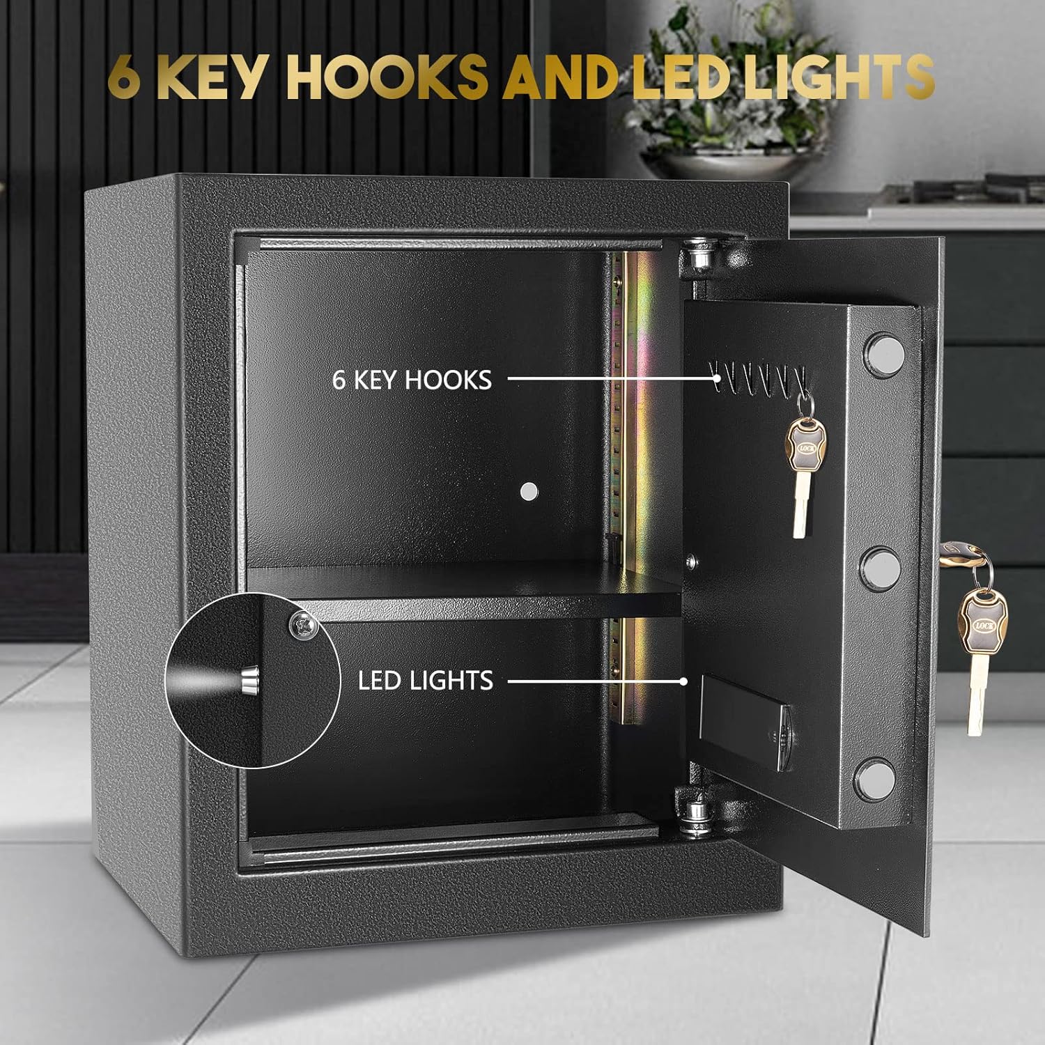 Fireproof Waterproof Safe Box with Fireproof Bag, HD LCD Screen Double Lock Cabinet Safe (1.8Cub) Y274