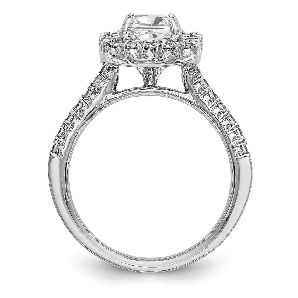 14K White Gold Ring Band Engagement Semi Mount Asscher (4 Prong) Octagon Emerald Diamond, Lab Grown Round, Size 9 I40178