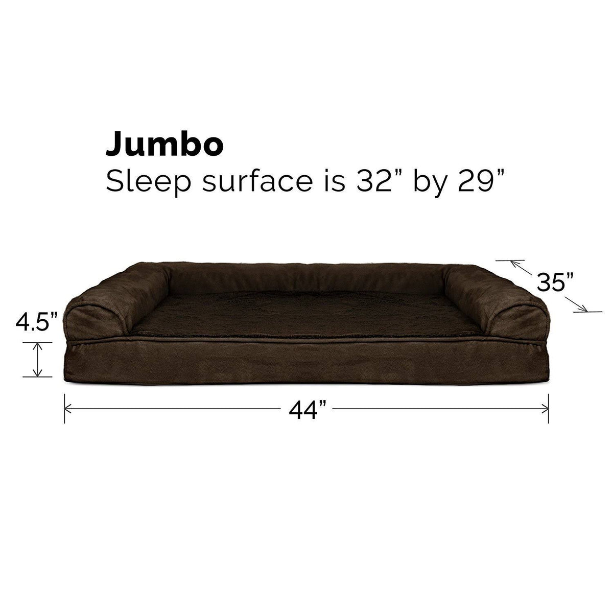 Orthopedic Ultra Plush Sofa-Style Pet Bed, Espresso, Jumbo V297