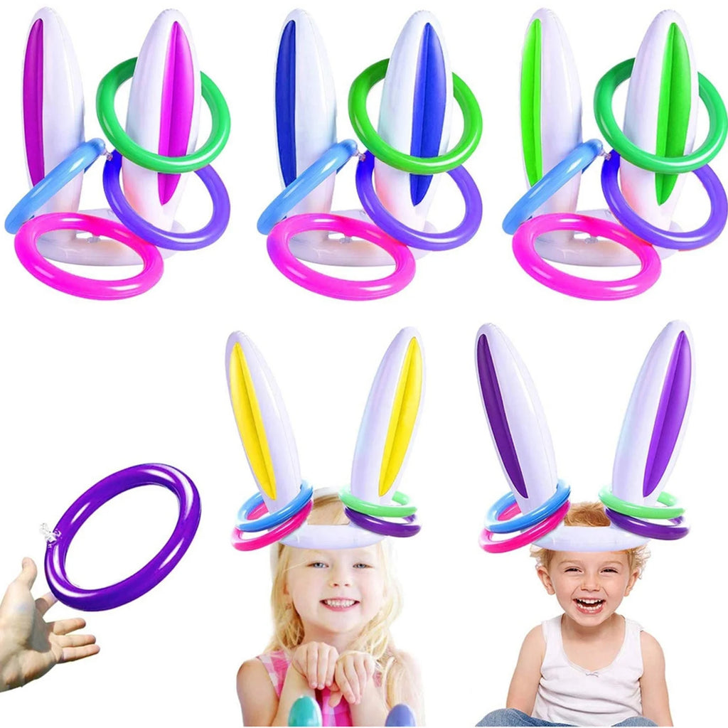 Easter Inflatable Bunny Ear Ring Toss Game Kit with Handheld Pump H652066
