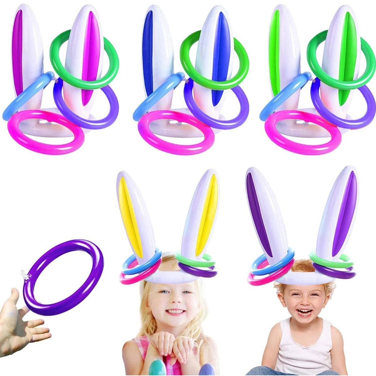 Easter Inflatable Bunny Ear Ring Toss Game Kit with Handheld Pump H652066