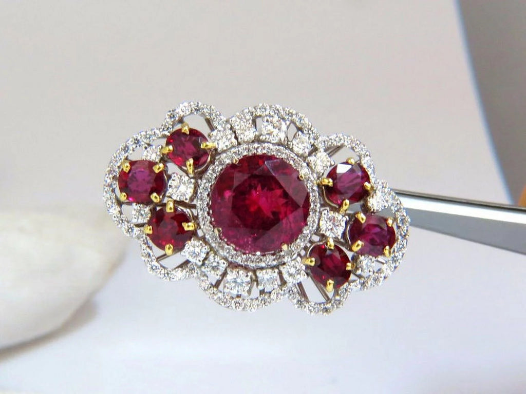 8.03CT Natural Tourmaline Ruby Diamond Cluster Ring C4686