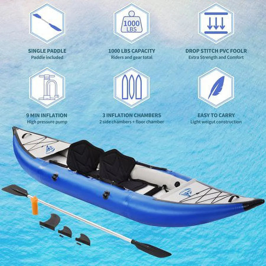 Blue Inflatable Kayak Set 2 Person with Paddle & Air Pump F49414