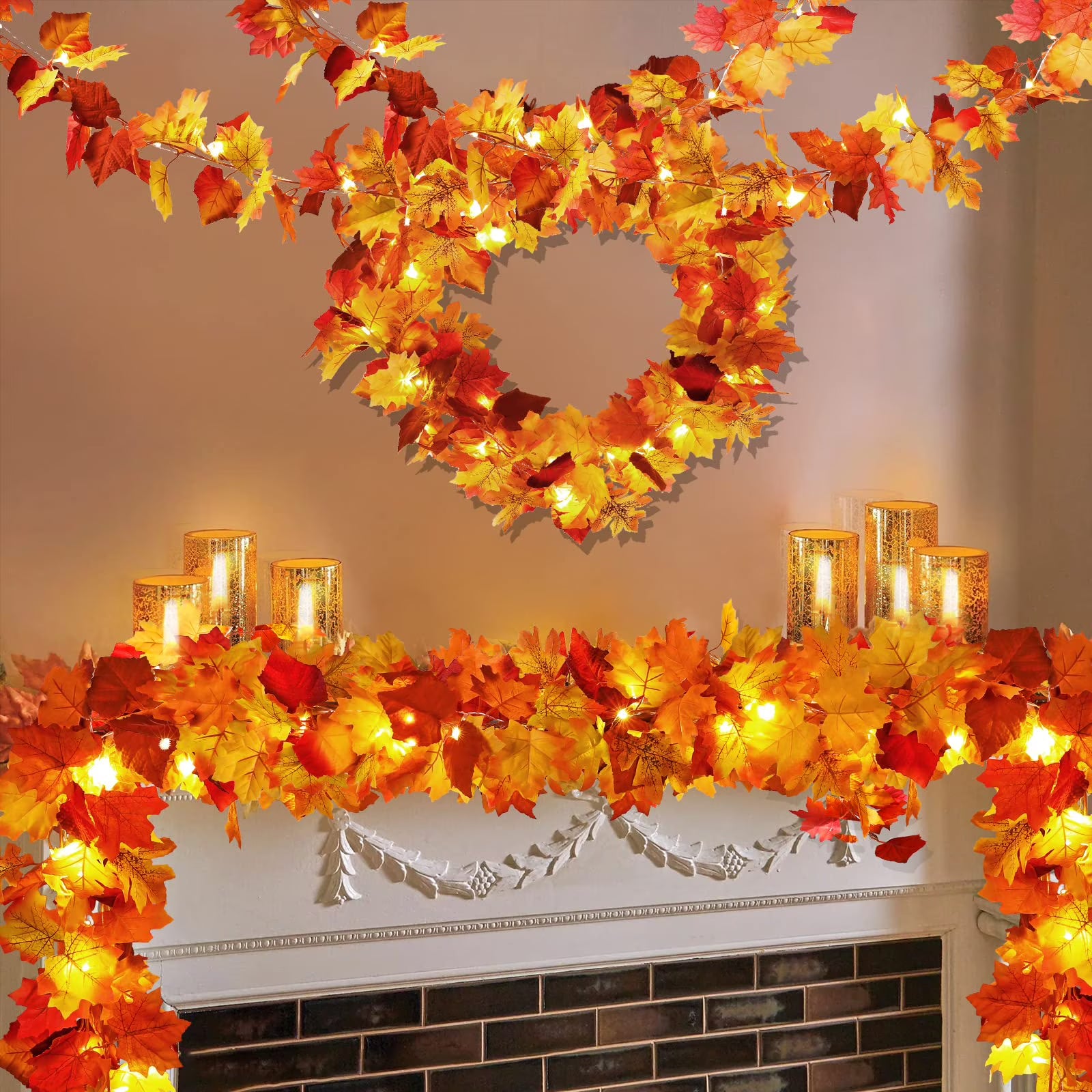 Maple Leaves Garland with Lights A79537