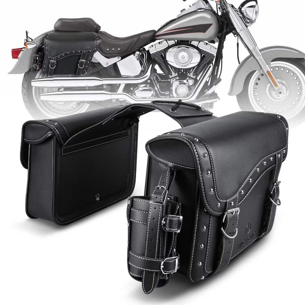 Black 35L Leather Motorcycle Saddlebags C749