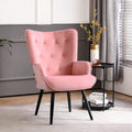 Pink Velvet Tufted Wingback Accent Chair with Solid Metal Legs V161594