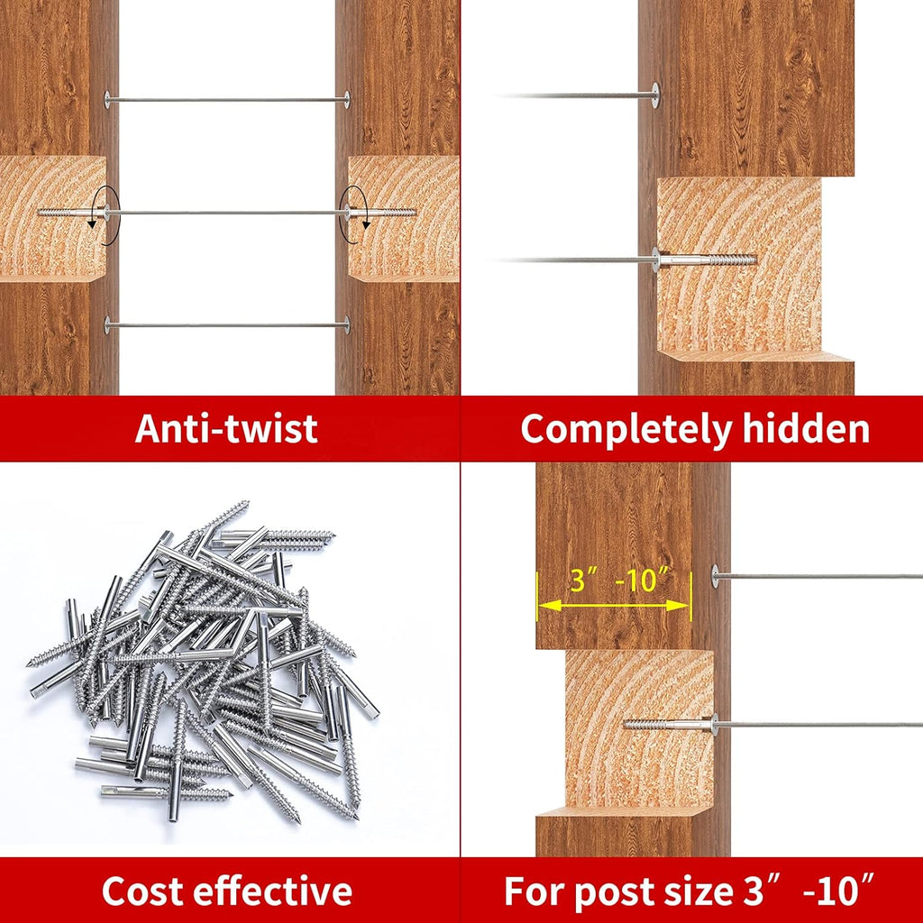 40Pack 1/8 T316 Stainless Steel Swage Lag Screws Cable Railing Hardware Kit G1546