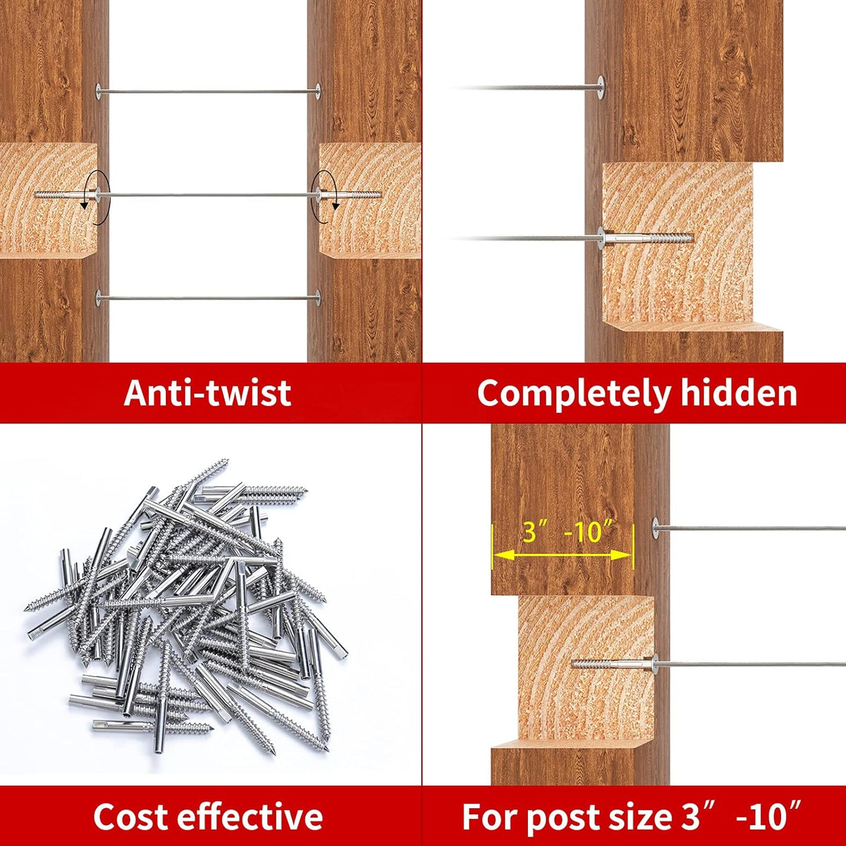 40Pack 1/8 T316 Stainless Steel Swage Lag Screws Cable Railing Hardware Kit G1546