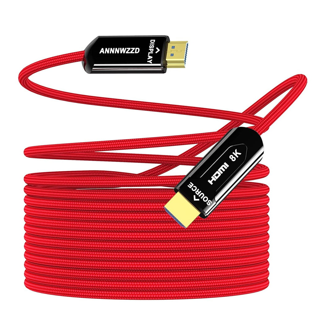 8K HDMI Fiber Optic Cable 164FT 50M Red Braided W93096