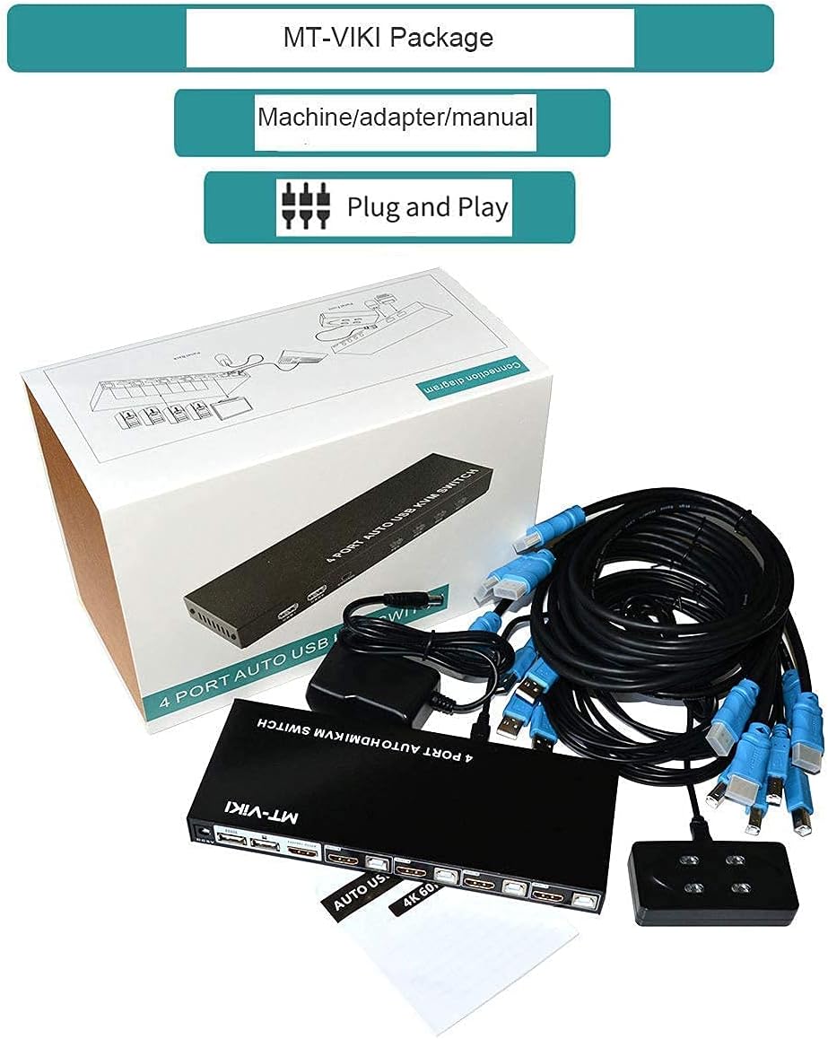4 Port KVM Switch HDMI with 4 USB Cables and 4 HDMI Cables 4K 30Hz A63465