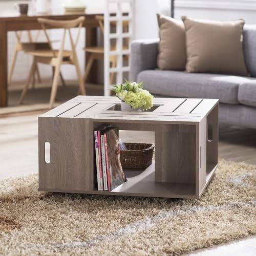 Rustic Storage Coffee Table, Weathered White M143