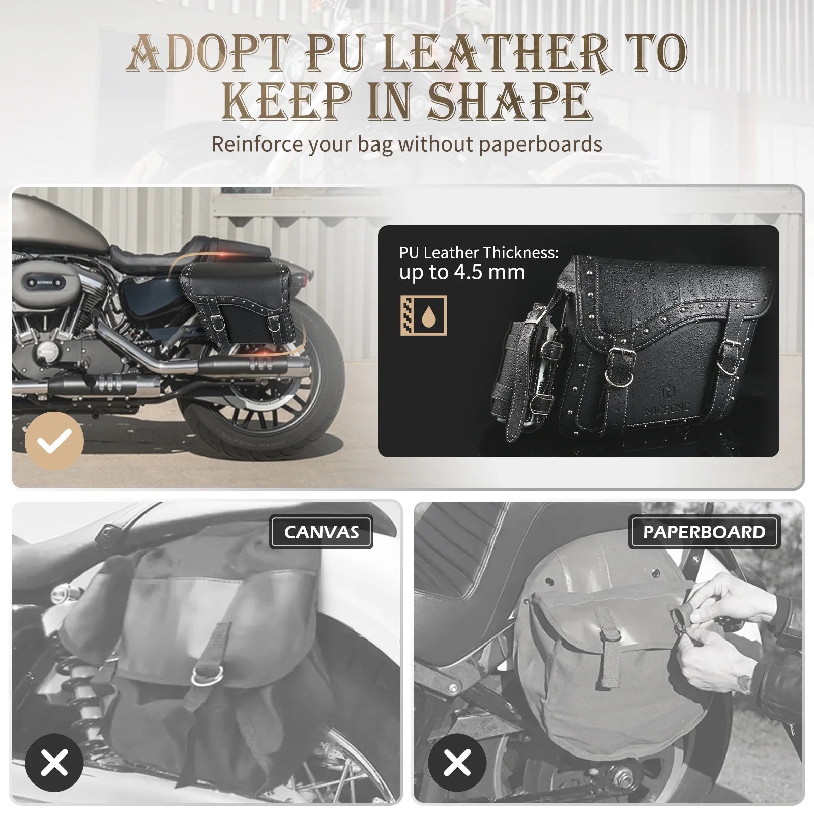 Black 35L Leather Motorcycle Saddlebags C749