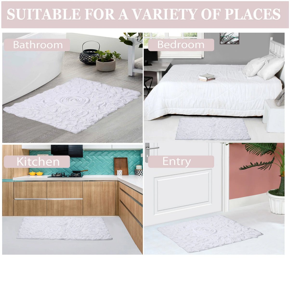 White 4 Piece Cotton Bath Rug Set F614063