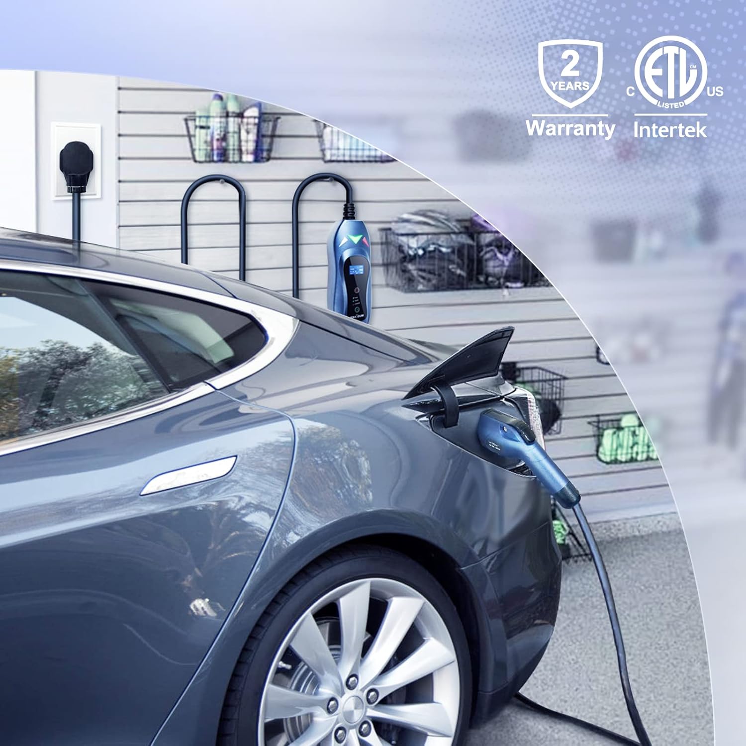 Portable EV Charger 240 Volt 25ft Cable 32 Amp Adjustable Plug-in Charging Station Y725992