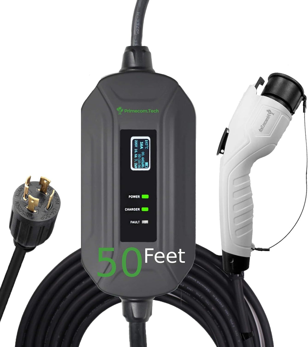 Portable Level 2 Electric Vehicle Charger, 16Amp, 30 Feet Y94910