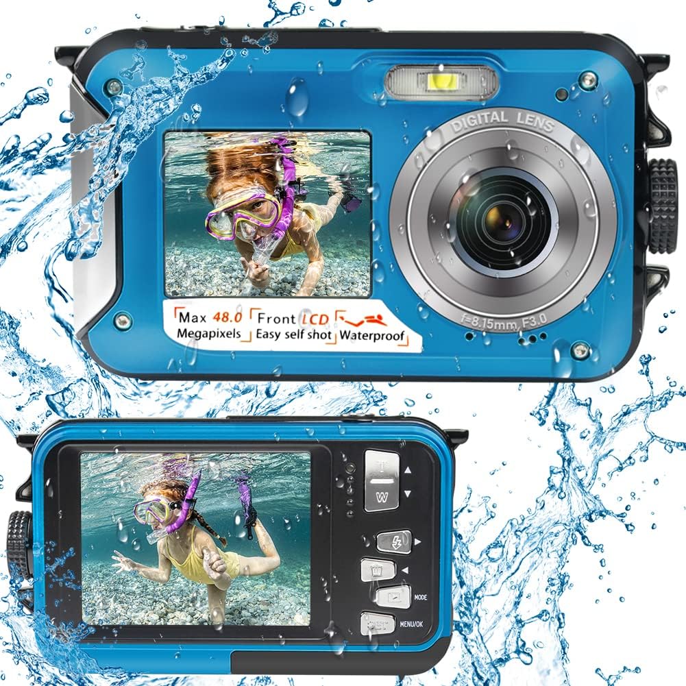 Yellow 2.7K 48MP Waterproof Camera Dual Screen Self-Timer 16X Digital Zoom Pack of 2 O3604