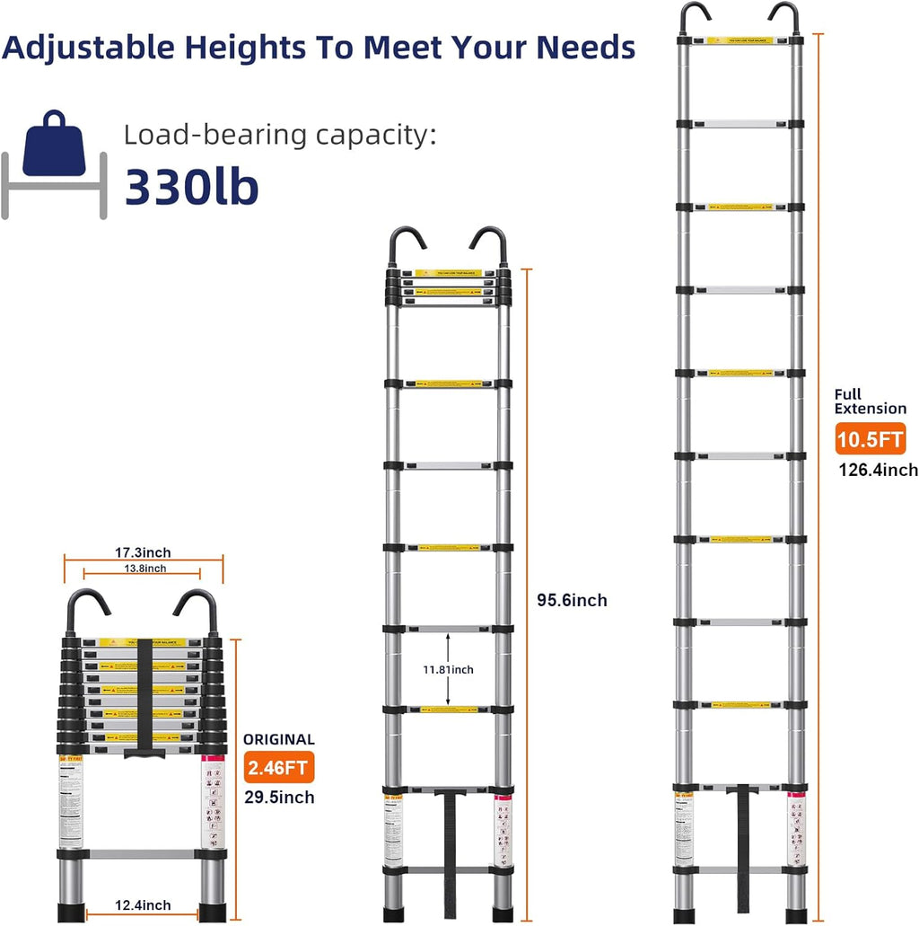 10.5ft Aluminum Telescoping Ladder with Hook G2583