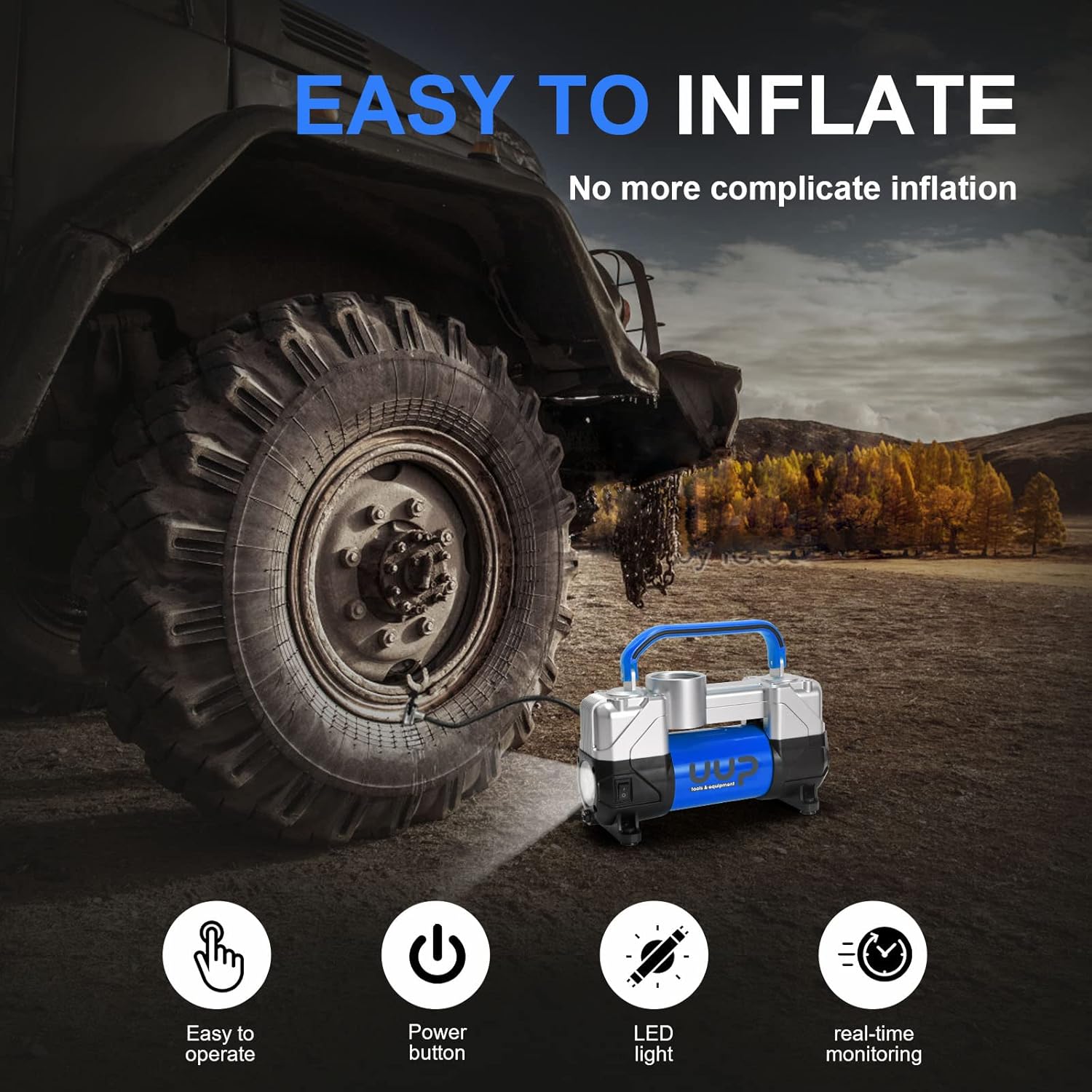 Portable Air Compressor Tire Inflator with 12V DC, Metal Air Pump J43045