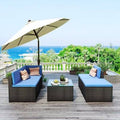 5-Piece Patio Rattan PE Wicker Corner Sofa Set with Glass Coffee Table Z21543