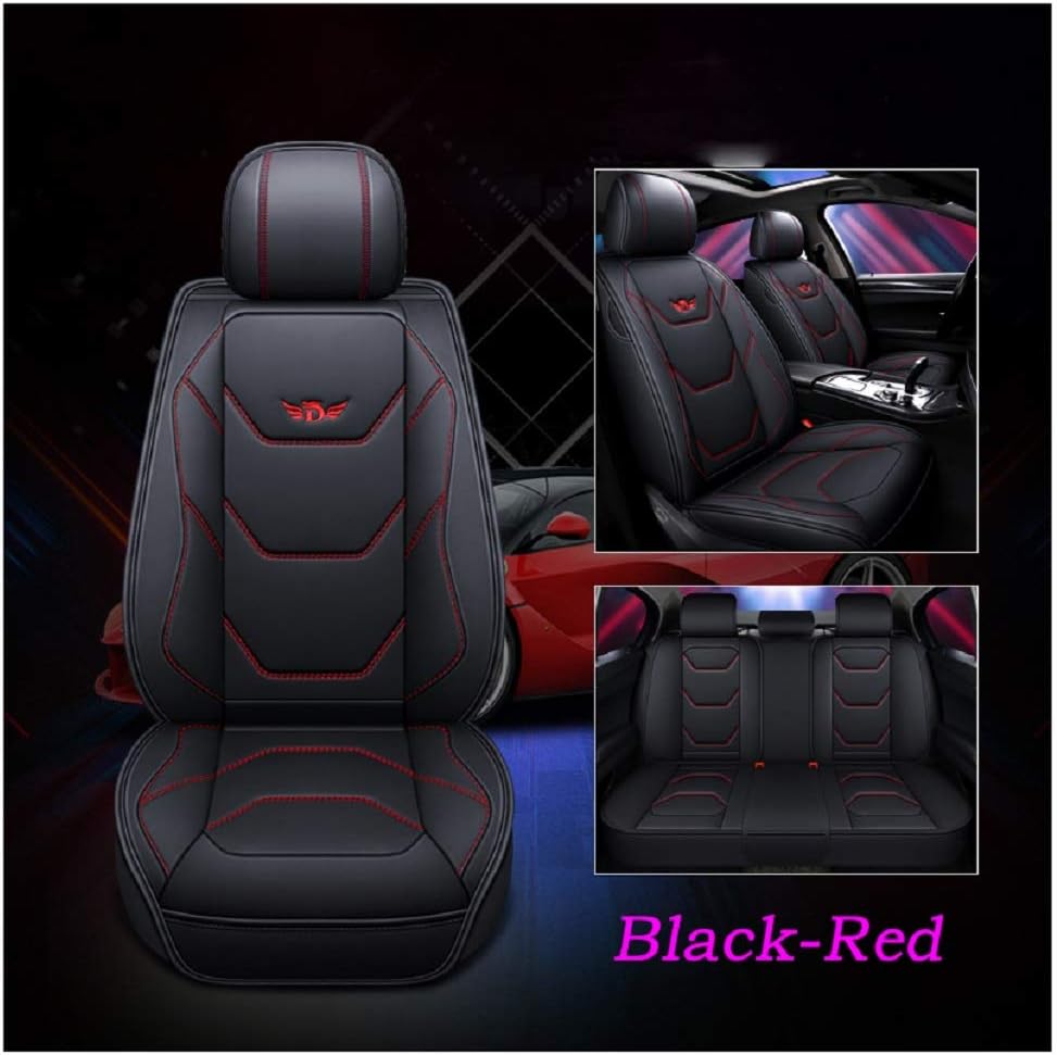 Black-Red PU Leather Car Seat Covers 5 Seats Full Set B4611
