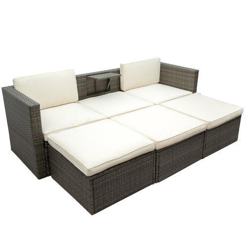 5-Piece Patio Wicker Sofa with Ottomans and Lift Top Coffee Table O7230
