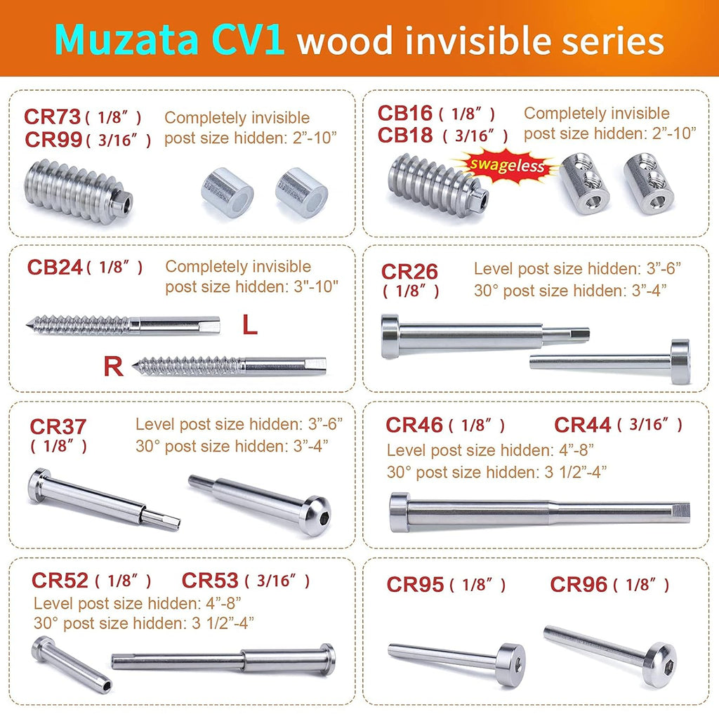 40Pack 1/8 T316 Stainless Steel Swage Lag Screws Cable Railing Hardware Kit G1546