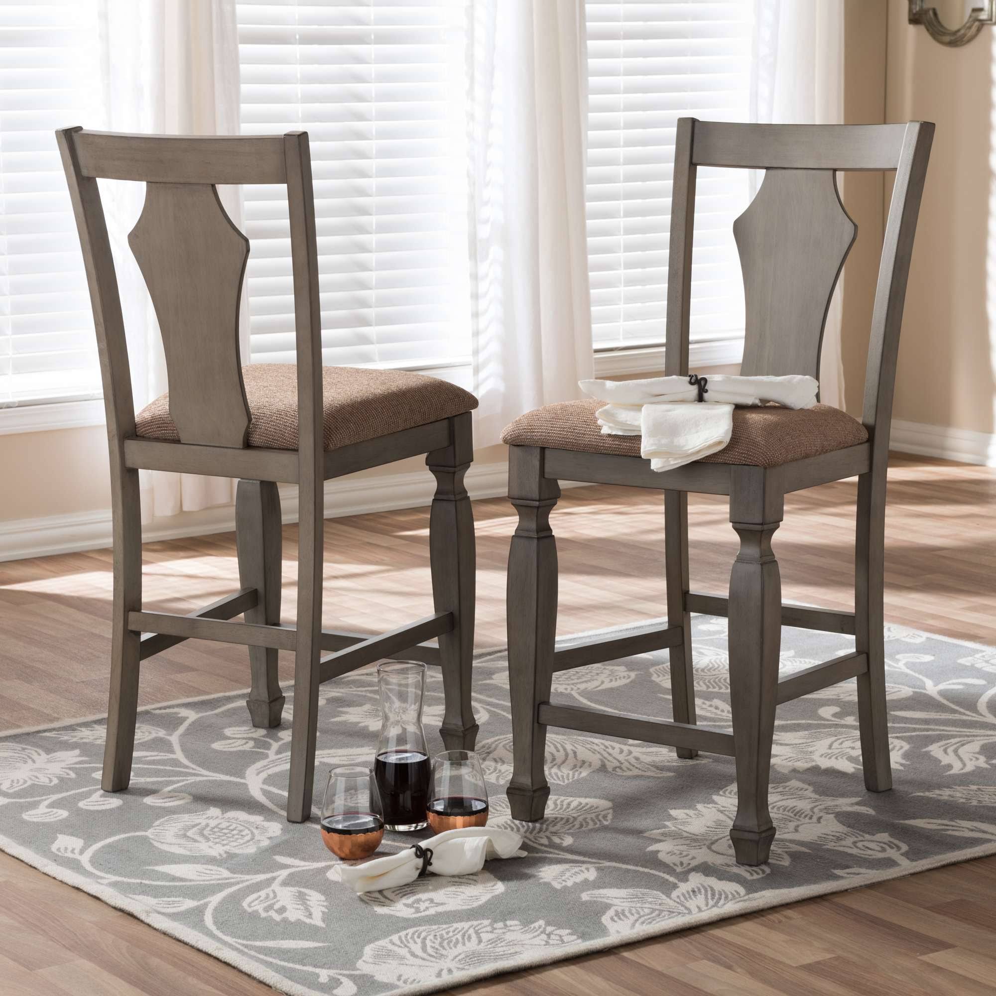 Shabby Chic Grey Fabric Counter Stool - Set of 2 X6613