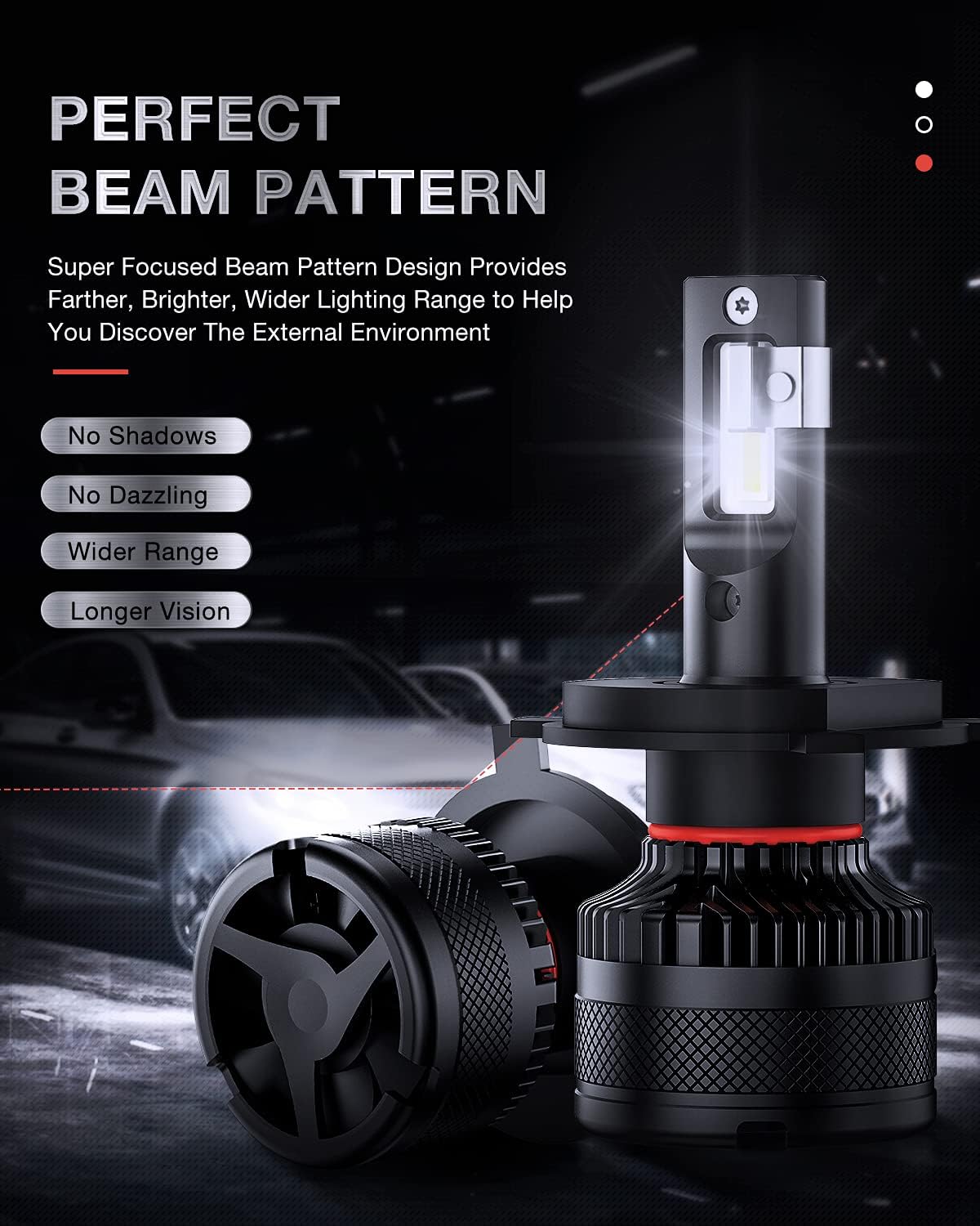 H4 LED Headlight Bulb, 6000K Cool White, 2-Pack C5598
