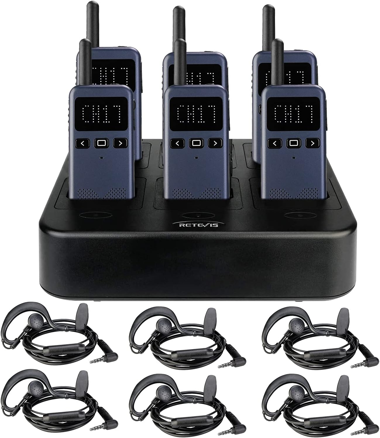 GMRS 2 Way Radio with Earpiece, 6 Pack, 2000mAh Battery G515923