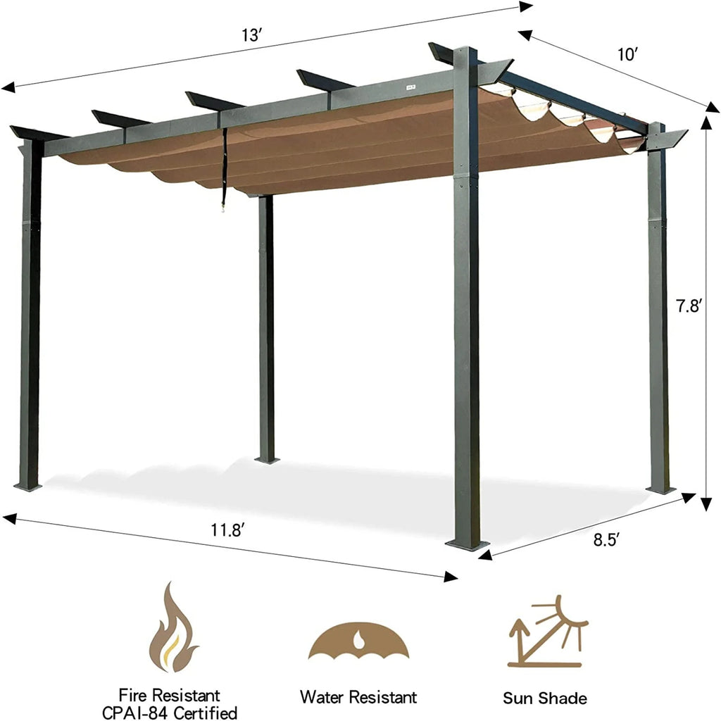 Beige Aluminum Retractable Pergola with Sun Shade Canopy M2153