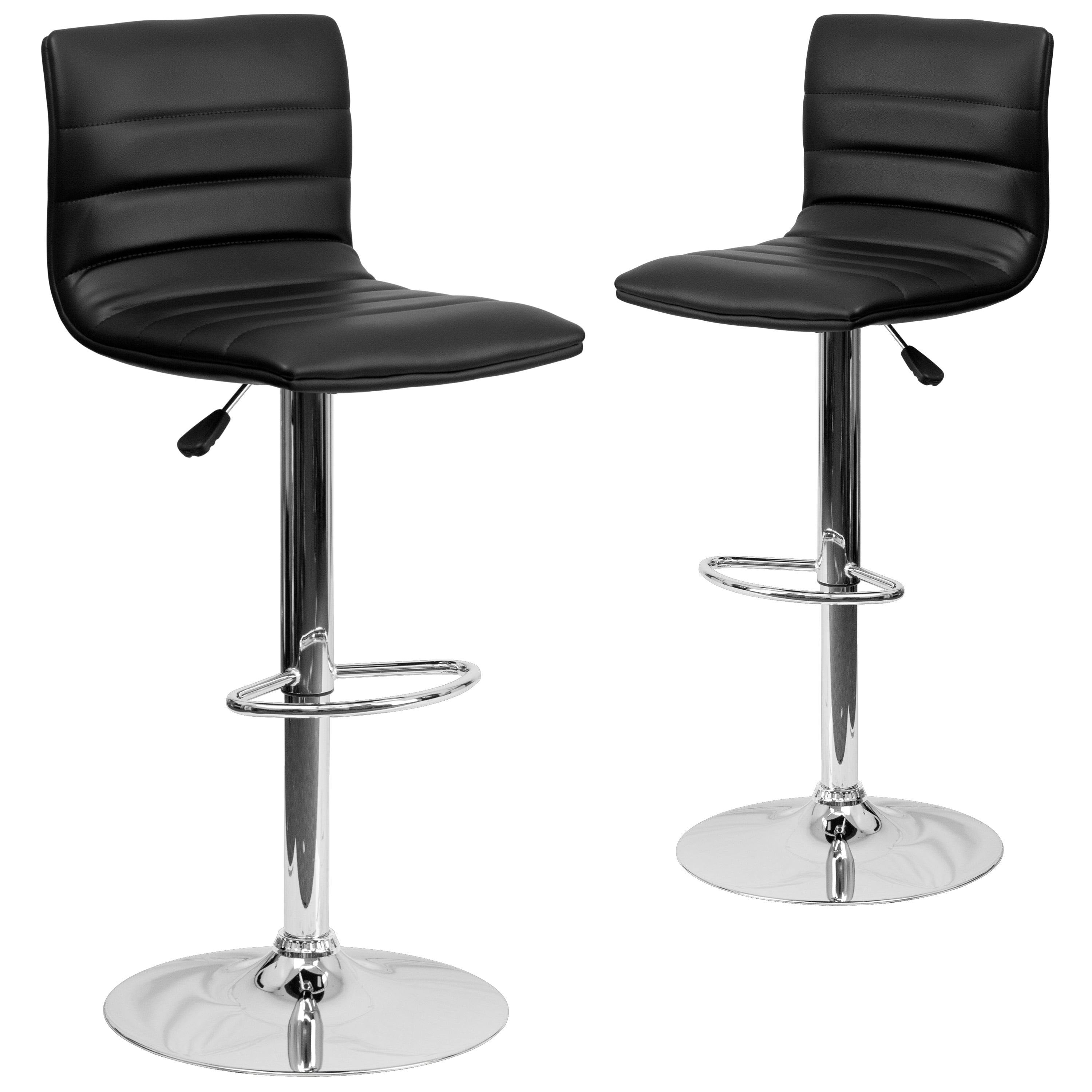 Modern Vinyl Adjustable Height Barstool with Horizontal Stitch Back, Set of 2 W228