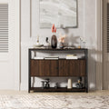 Walnut Brown 3-Tier Console Table with 2 Cabinet Doors R1657