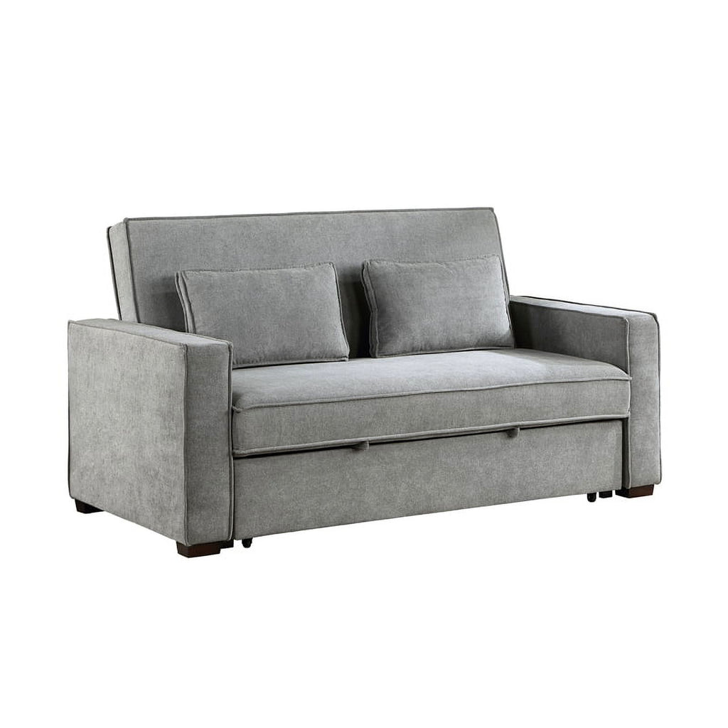 Gray Fabric Upholstered Convertible Sofa with Pull Out Bed E827
