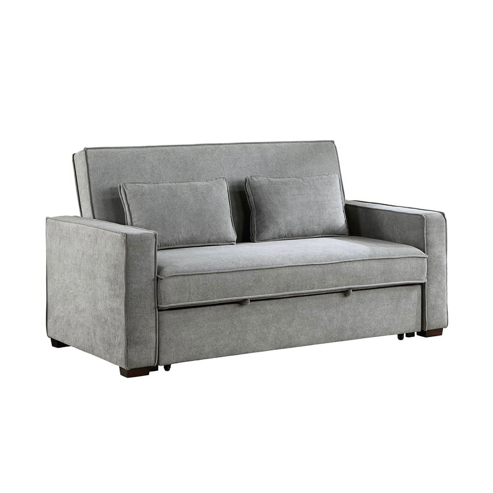 Gray Fabric Upholstered Convertible Sofa with Pull Out Bed E827