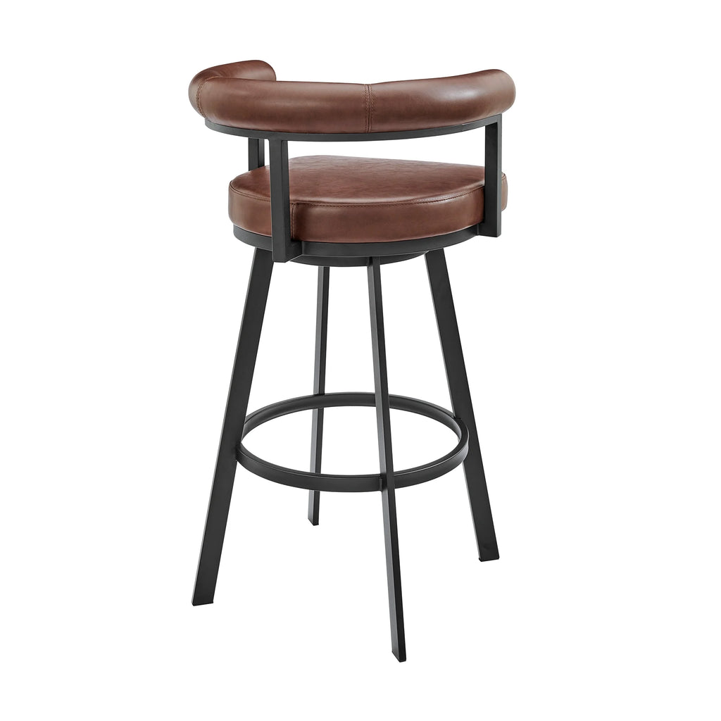 Black Metal Swivel Counter Stool with Brown Faux Leather U3347