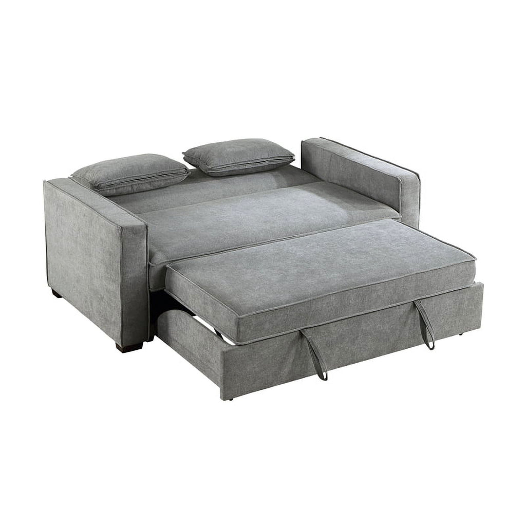 Gray Fabric Upholstered Convertible Sofa with Pull Out Bed E827