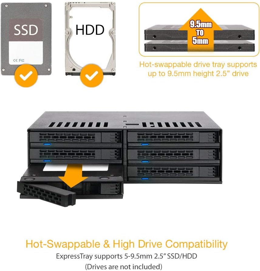 6 x 2.5" SATA HDD SSD Hot Swap Cage for External 5.25" Bay Y29675